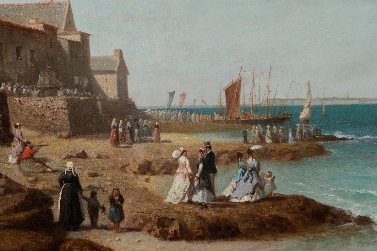 Charles Mermé (1818-1869) La bénédiction du Coureau de Groix à Larmor Bretagne Lorient-photo-3