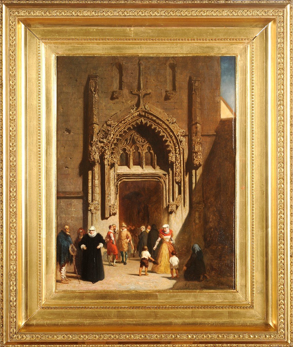 Adolphe Aze (1823-1884) Parvis d’église à la Renaissance