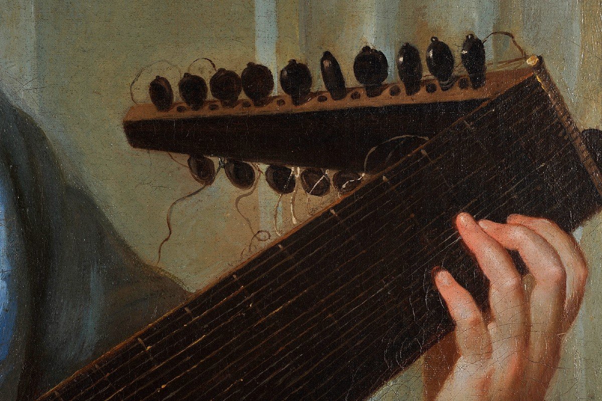 Attributed To Delyen (1684-1761) Portrait Of A Woman Playing The Lute-photo-1