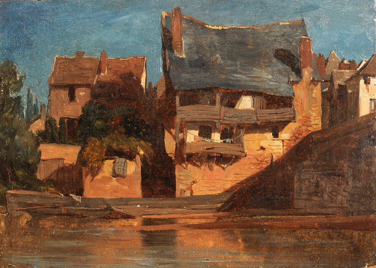 Entourage de Jules Coignet (1798-1860) Maisons en bord de rivière