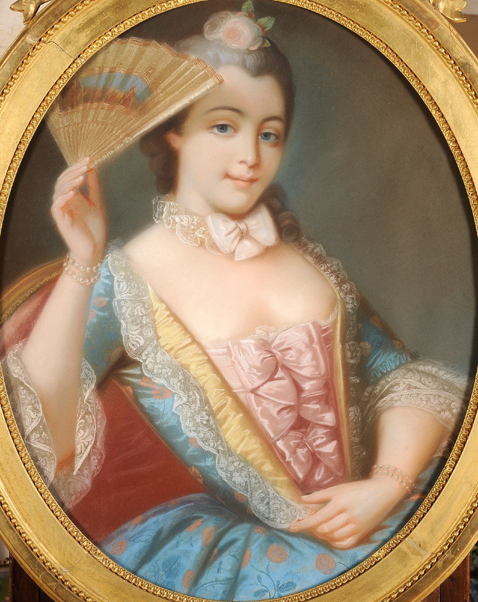 Portrait Of A Young Woman In Louis XV Period Clothing - French School, 19th Century -photo-2