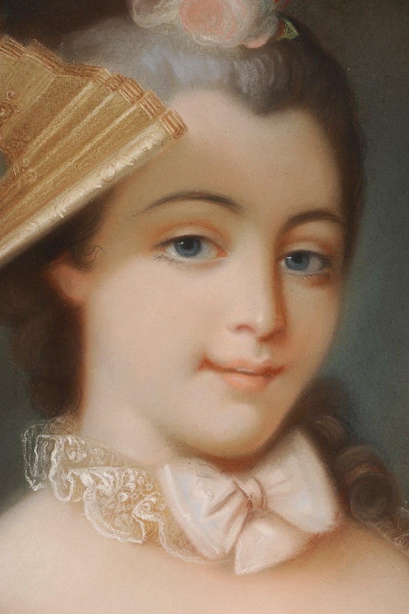 Portrait Of A Young Woman In Louis XV Period Clothing - French School, 19th Century -photo-4