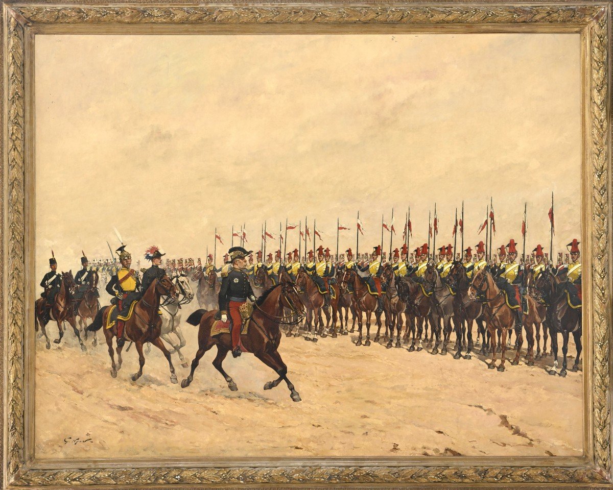 Georges Hyon (1840-1913) Cavalry Review Of The 2nd Lancers Regiment