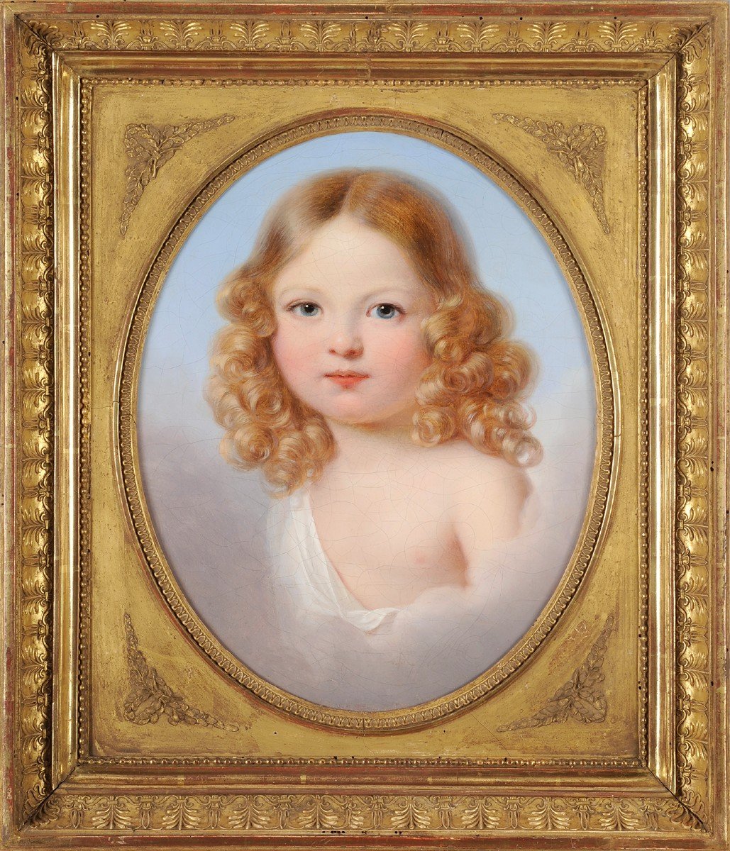 Portrait Of A Child In The Clouds - French School Around 1800