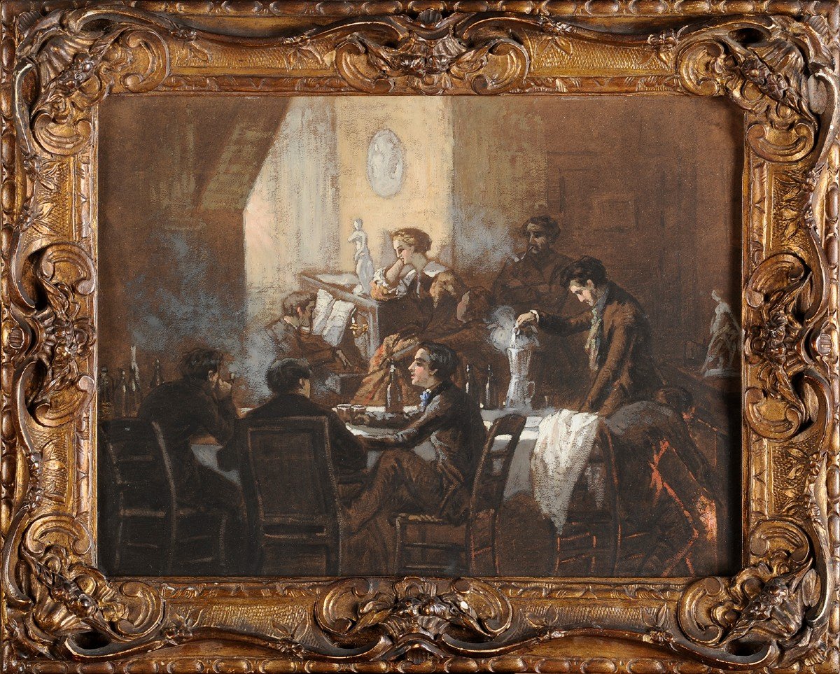 Ent. By Thomas Couture (1815-1879) Meeting Of Romantic Artists