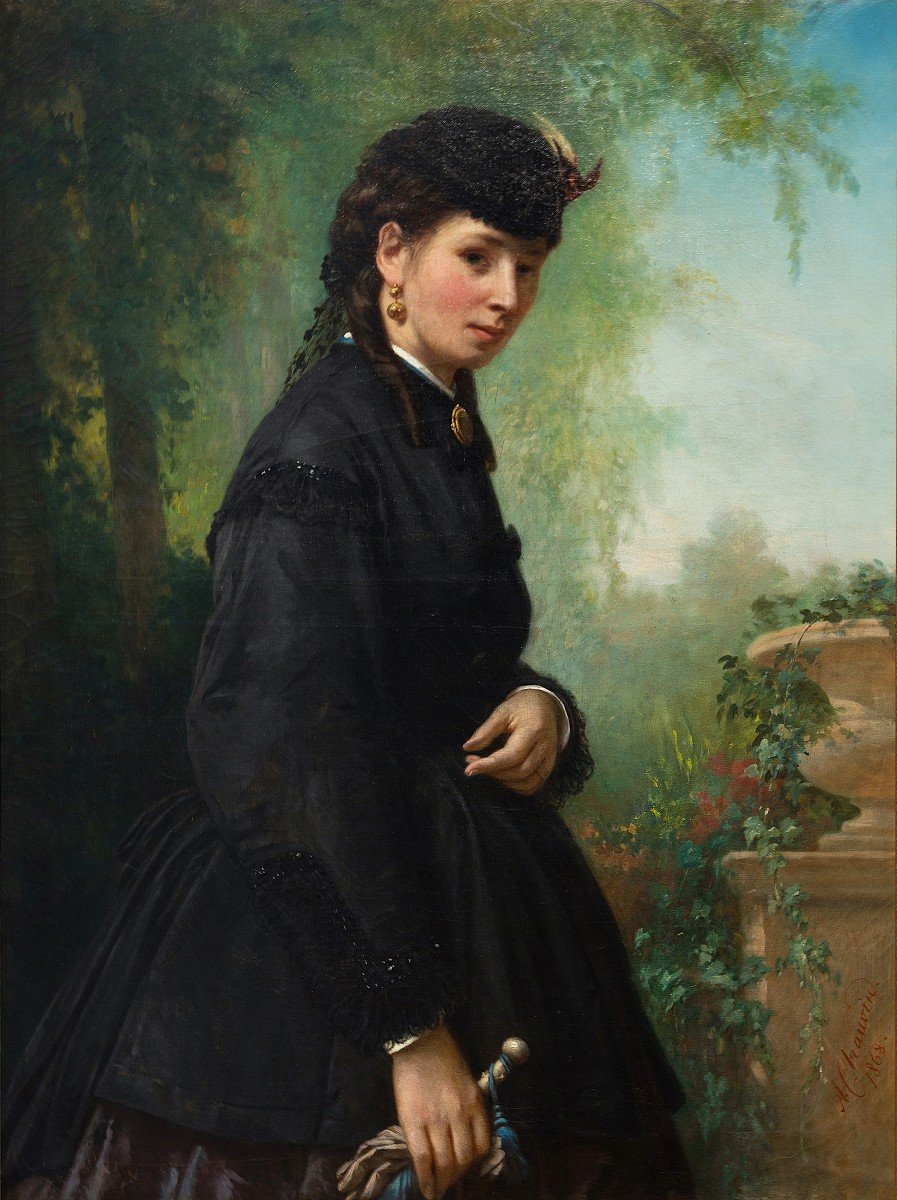 Auguste Chauvin (1810-1884) Portrait de Coraline Liège Peintre belge-photo-2