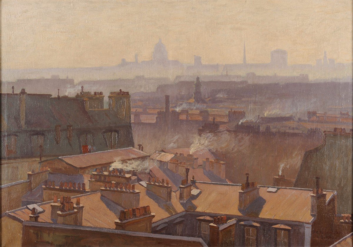 Henri Dupont-crespin (1882-1953) The Roofs Of Paris-photo-2