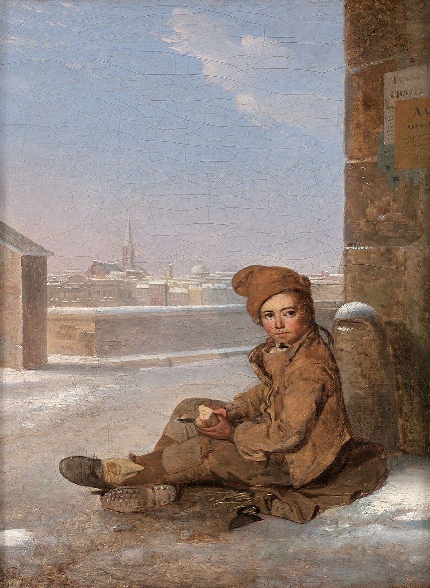 Pierre Duval Lecamus (1790-1854) Petit ramoneur assis dans la neige-photo-2