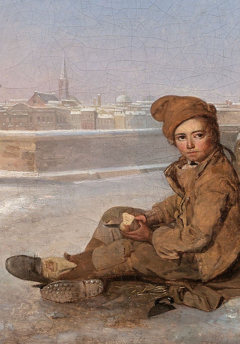 Pierre Duval Lecamus (1790-1854) Petit ramoneur assis dans la neige-photo-3