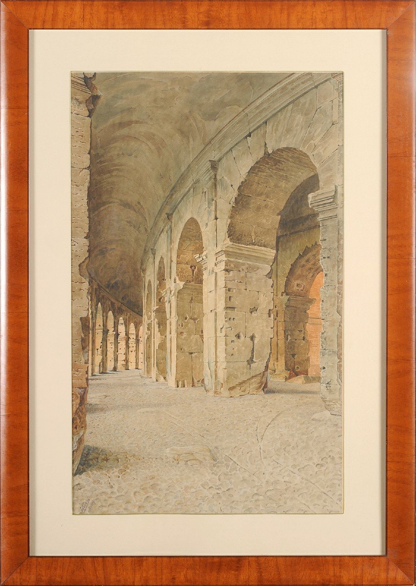 Adriano Cecchi (1850-1936) Rome The Galleries Of The Colosseum-photo-2