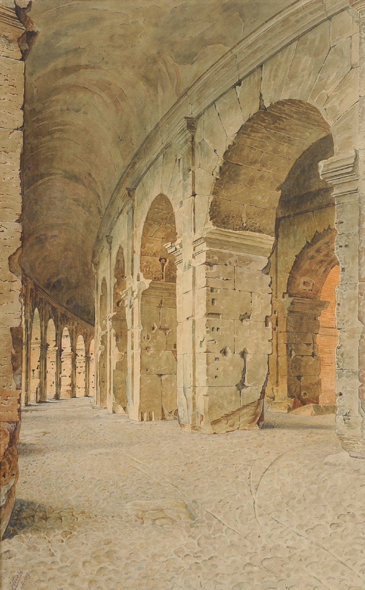 Adriano Cecchi (1850-1936) Rome The Galleries Of The Colosseum