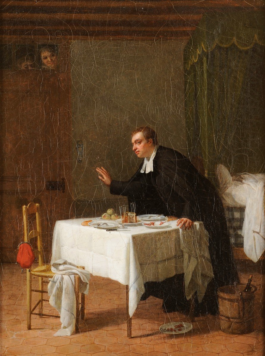 Pierre Duval Lecamus (1790-1854) Diner en bonne compagnie - Prêtre curé-photo-2