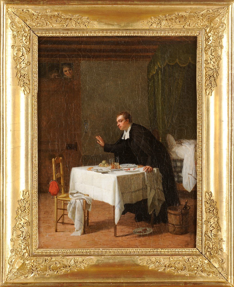 Pierre Duval Lecamus (1790-1854) Diner en bonne compagnie - Prêtre curé