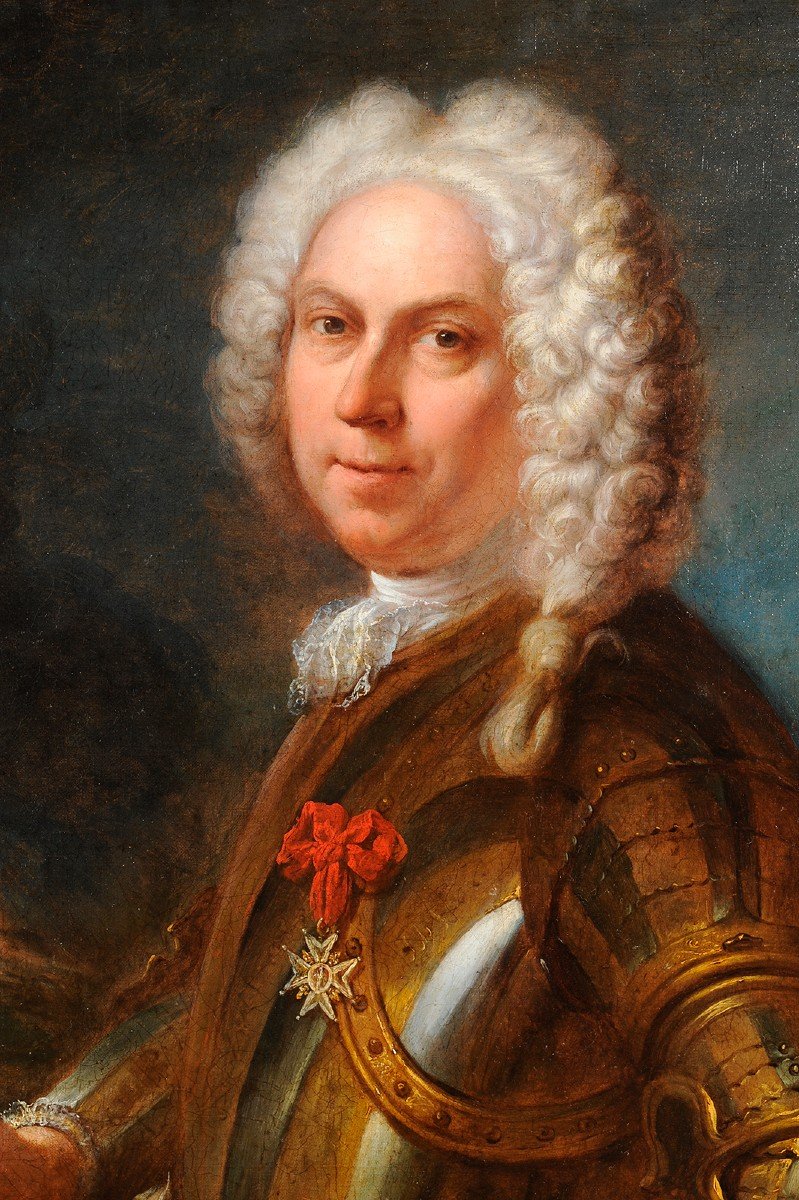 Att. To Dumont Le Romain (1701-1781) Portrait Of A Man In Armor-photo-2