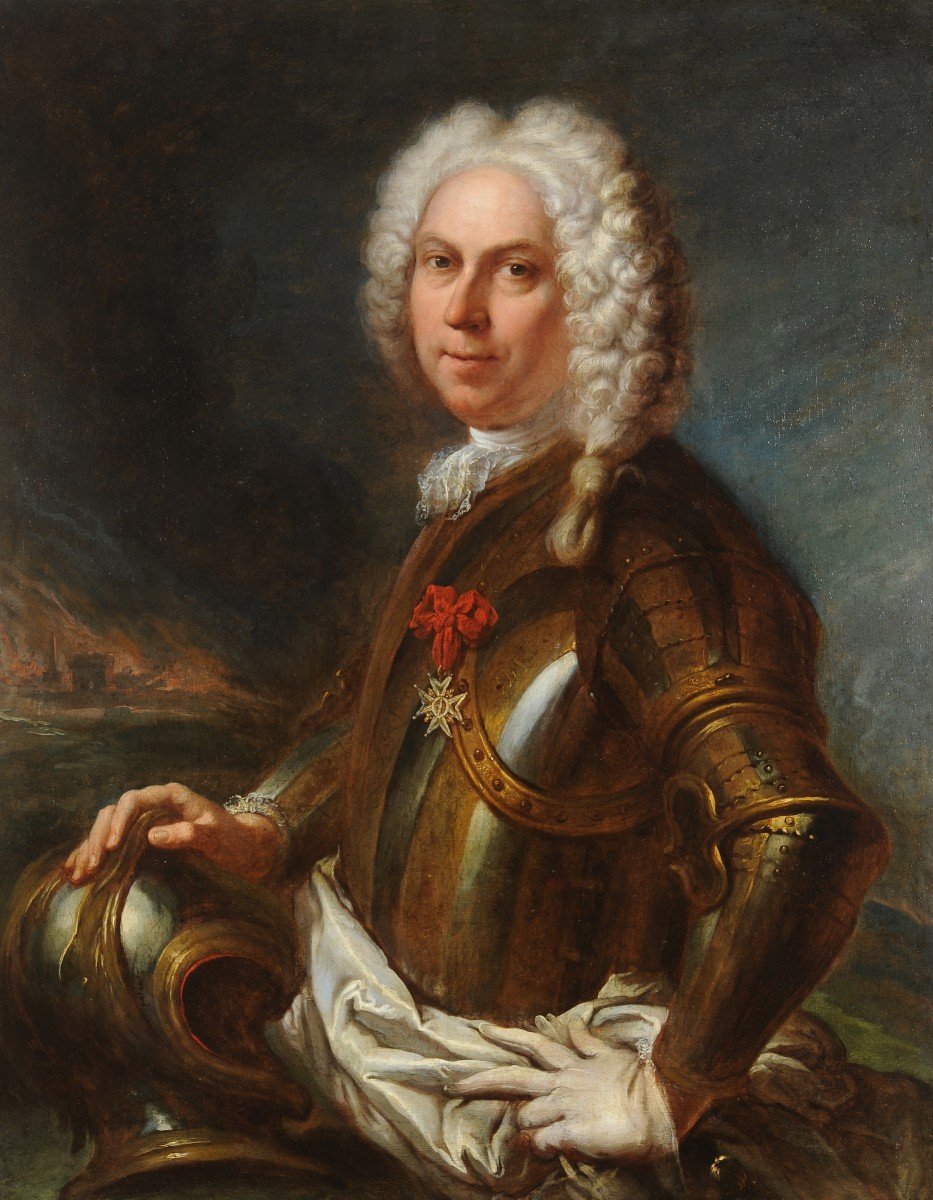 Att. à Dumont le Romain (1701-1781) Portrait d'homme en armure