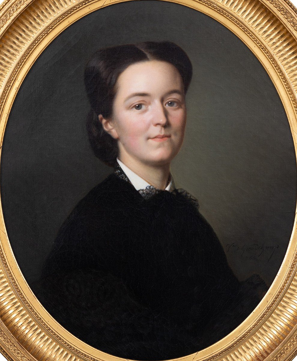 Victor De Grandchamp (1822-1869) Portrait Of Louise Yvert Née Geslin - Woman-photo-2