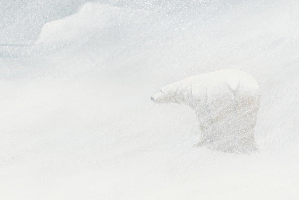 Emanuel A. Petersen (1894-1948) Polar Bear In A Snowstorm In Greenland-photo-3