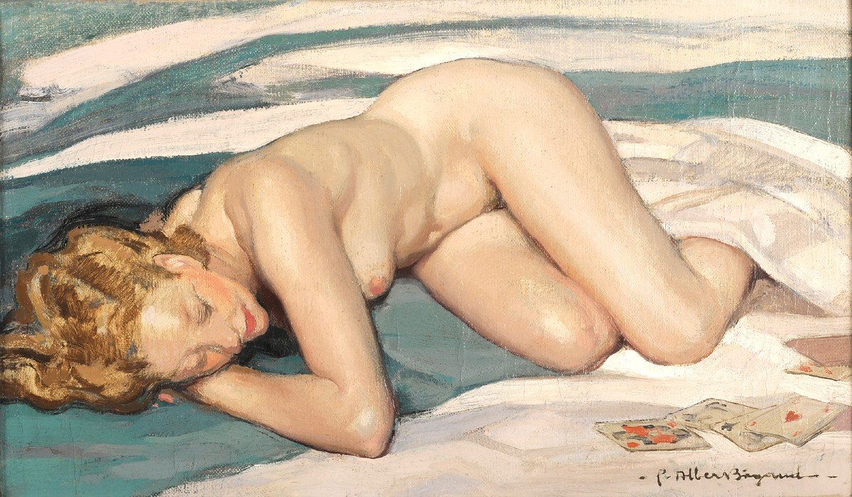 Pierre-Albert Bégaud (1901-1956) Fin de partie de cartes Nu Portrait de femme