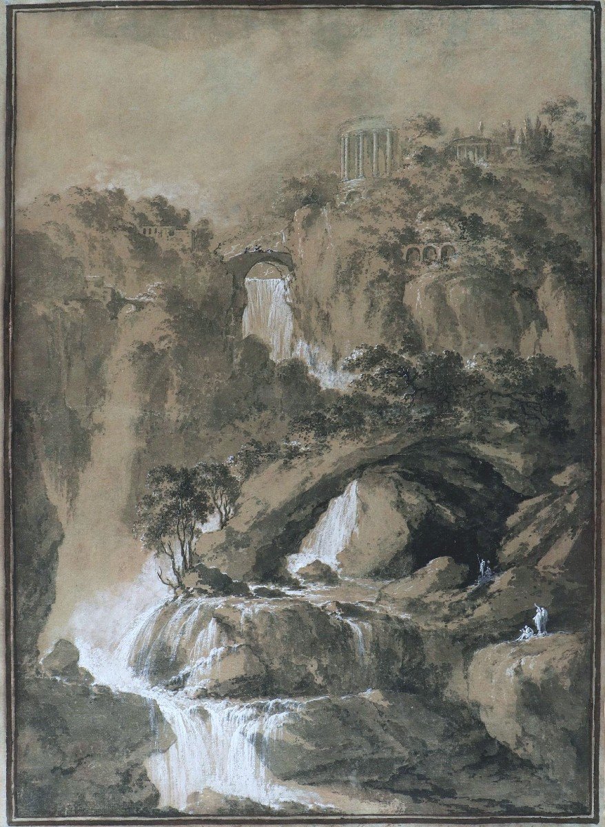 Claude-louis Chatelet (1753-1795) The Tivoli Waterfalls At The Foot Of The Acropolis Of Tibur