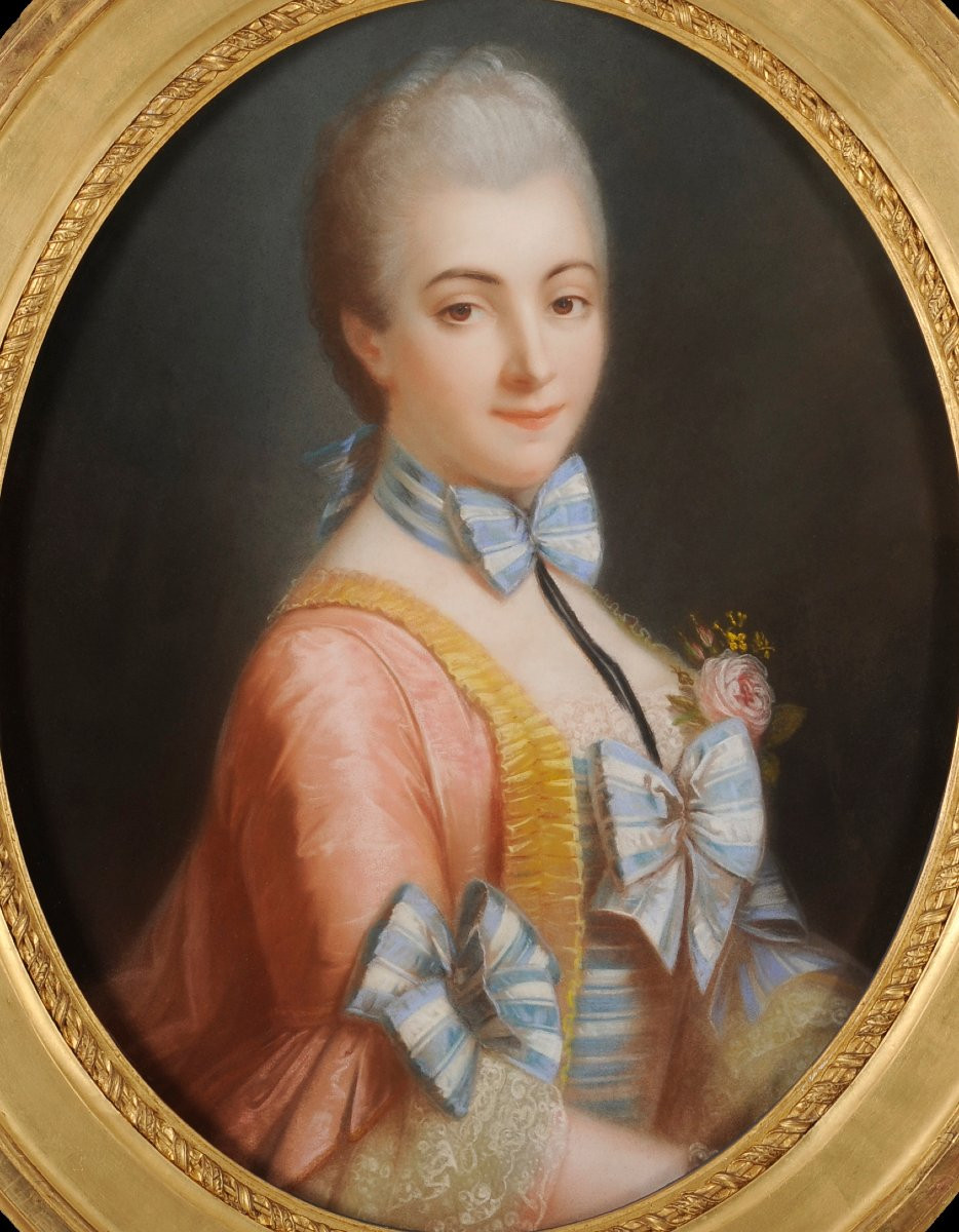 Portrait Of A Young Woman In Louis XV Period Clothing - French School, 19th Century -photo-2