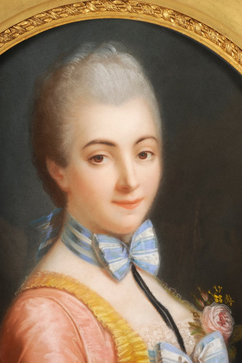 Portrait Of A Young Woman In Louis XV Period Clothing - French School, 19th Century -photo-3