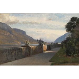 Frédérik Rohde (1816-1886) Lake Como, A Terrace Of The Villa Giulia In Bellagio Italy