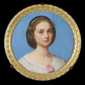 Romain Cazes (1808-1885) Portrait de jeune fille à la cire sur pierre