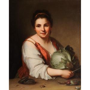 Jean-baptiste Santerre (1651-1717) The Cabbage Cutter - Portrait Of A Woman