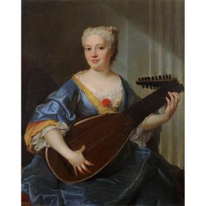 Attribué à Delyen (1684-1761) Portrait de femme jouant du luth