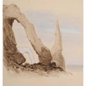 Eugène Le Poittevin (1806-1870) Etretat The Aval Gate And The Needle