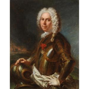 Att. à Dumont le Romain (1701-1781) Portrait d'homme en armure