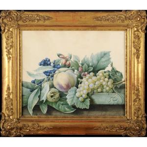 Att. To Pancrace Bessa (1772-1846) Fruits On A Marble Entablature