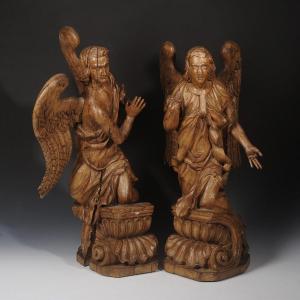 Pair Of Sculpted Angels - France Around 1700