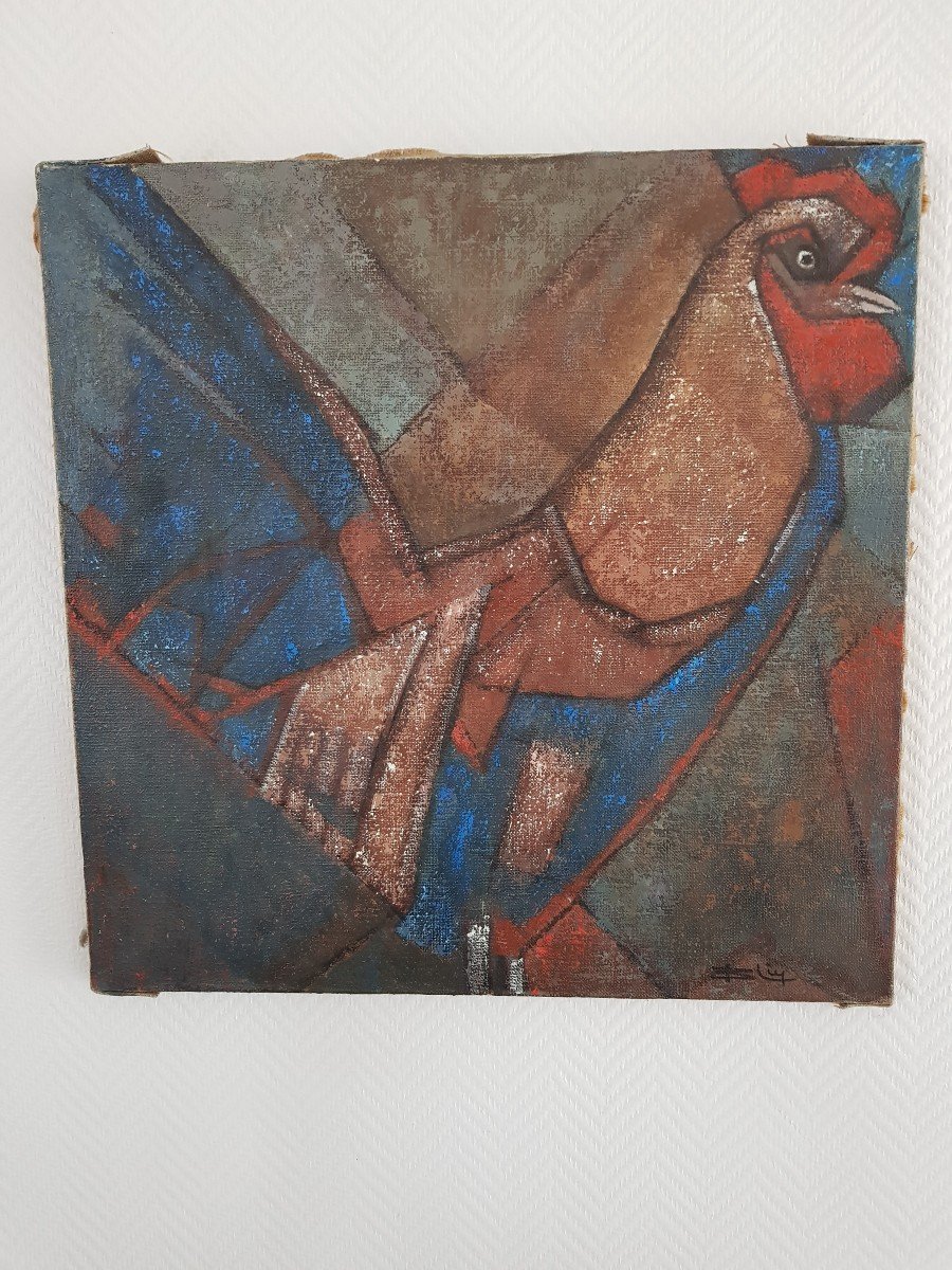 Coq Tableau Post Cubiste Circa 1960/1970-photo-4