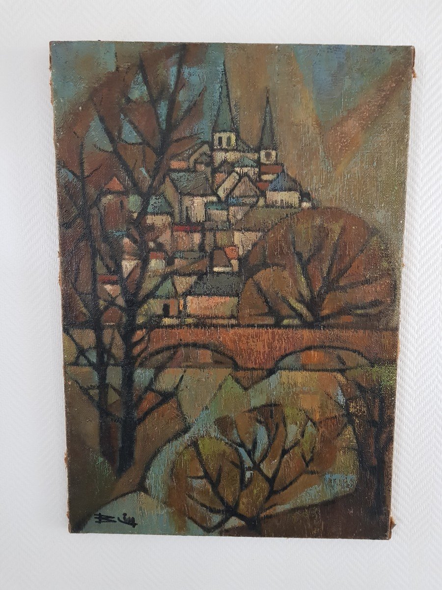 Indre In Loches Post Cubist Painting Circa 1960/1970 By Jacques Blin-photo-2