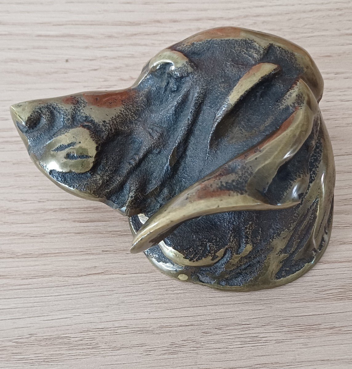 Bronze Paperweight With A Hound's Head, Hunting Dog 