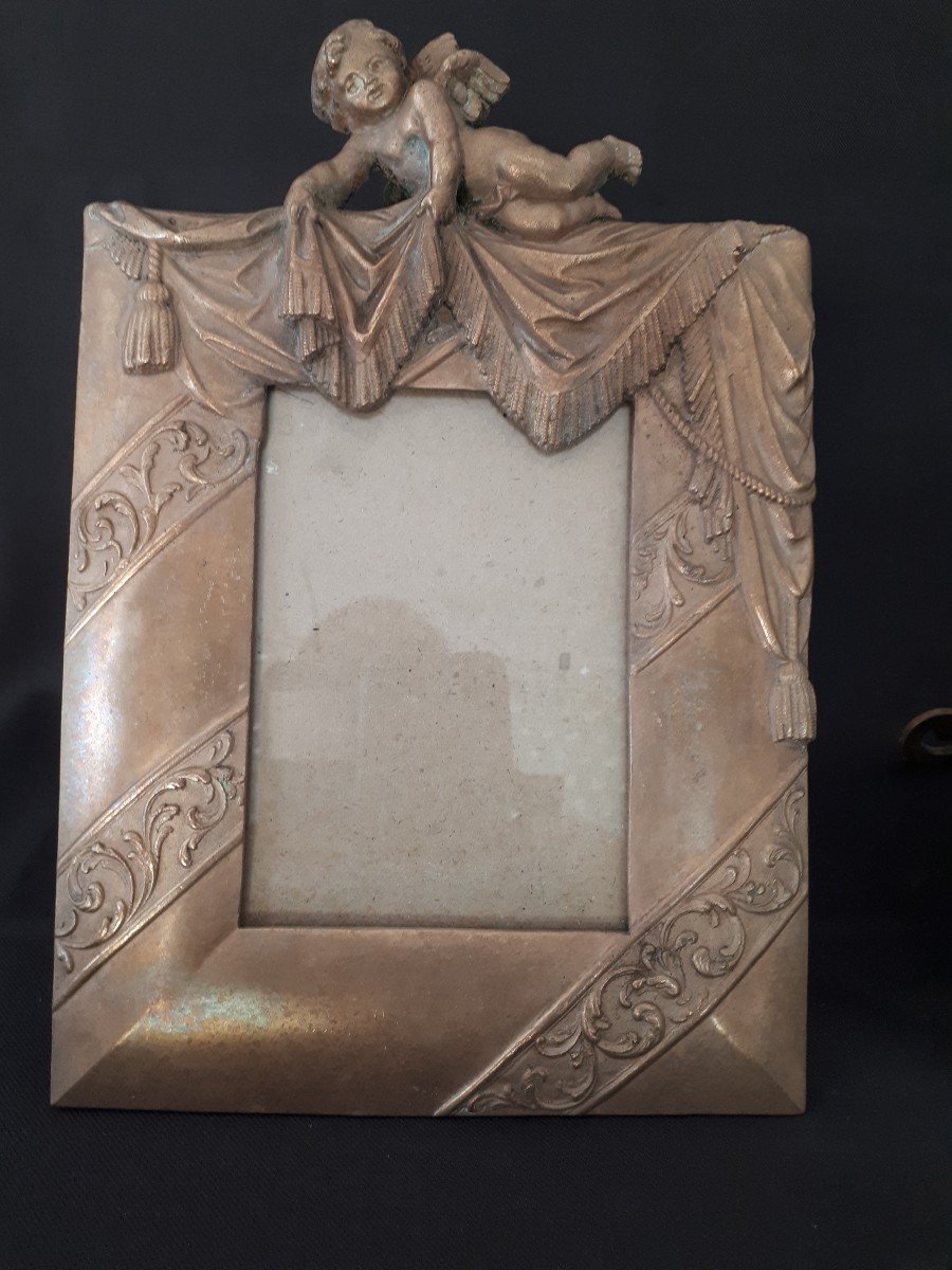 Pair Of Frames / Photo Holder In Bronze With Angelot Patterns-photo-4