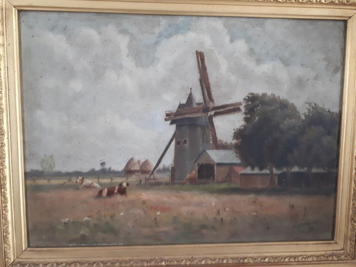 Hsp Country Landscape At The Mill By H. Villain Circa 1894-photo-2