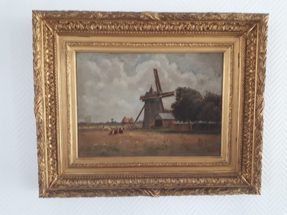 Hsp Country Landscape At The Mill By H. Villain Circa 1894