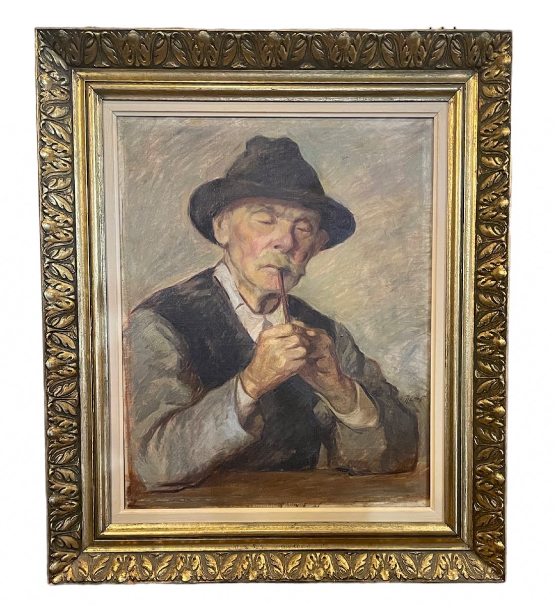 Portrait, Homme à La Pipe, Ferenc ács (1876-1949)-photo-3