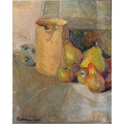 Nature Morte, Carafe Et Fruits