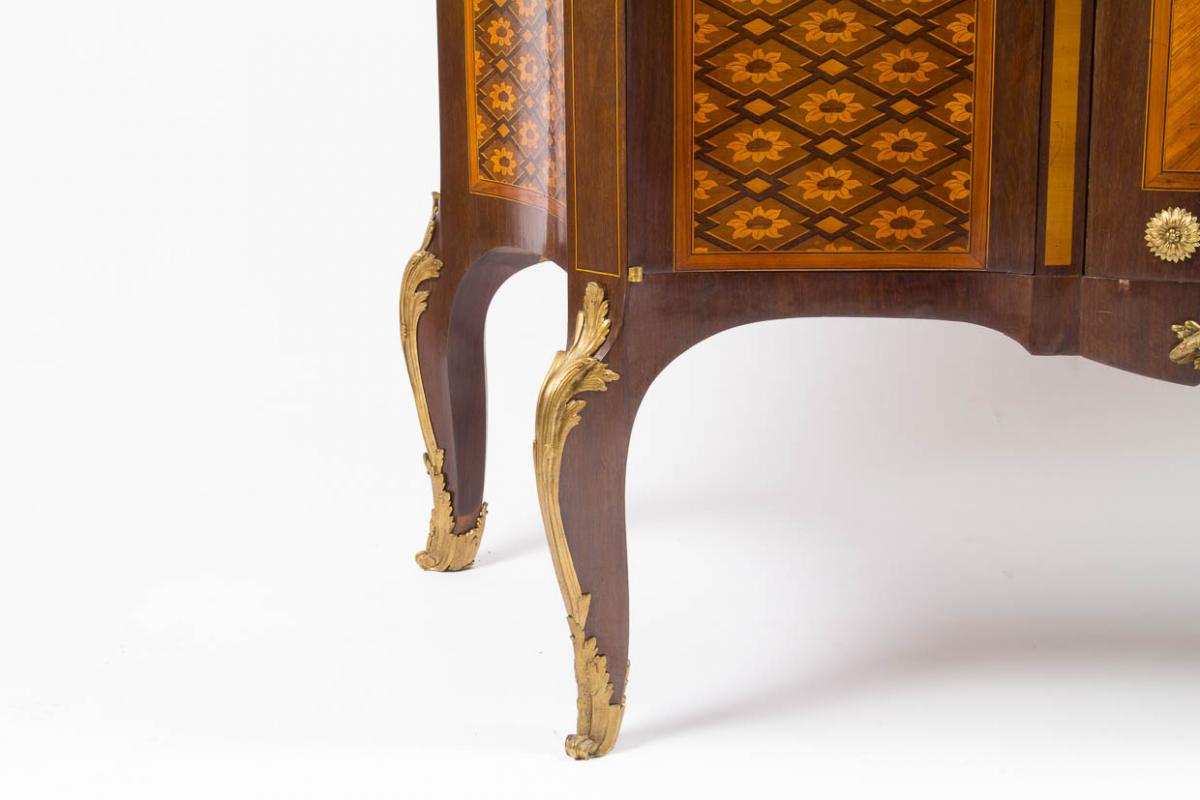 Buffet Support Height In Marquetry And Gilt Bronze Marble Top, XIX.-photo-3