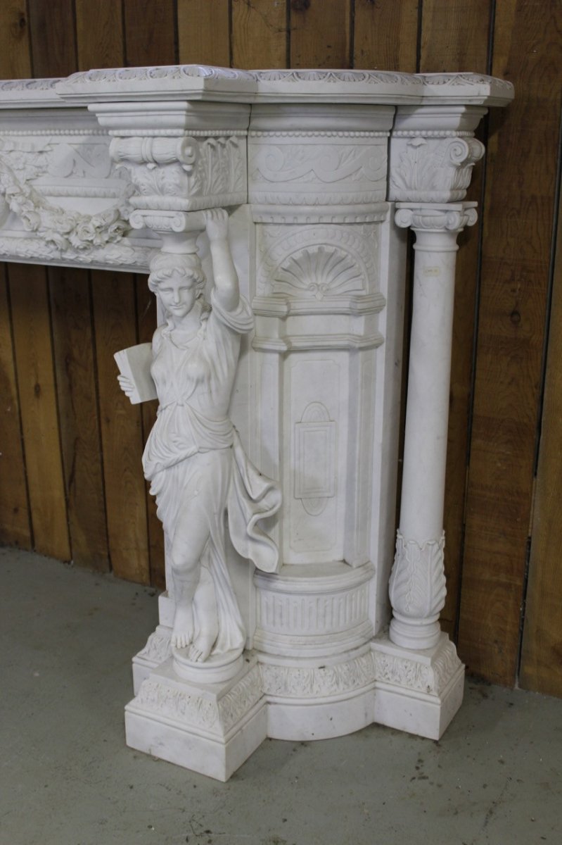 Important White Marble Fireplace-photo-1