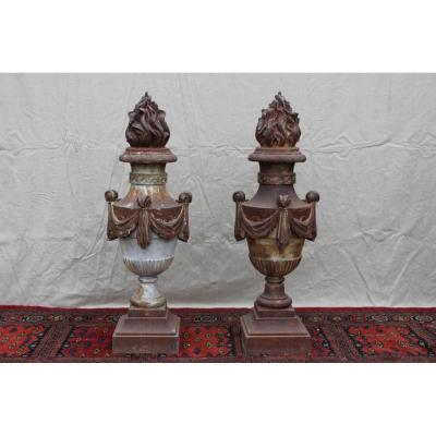 Pair Of Garden Vases Cast Iron, XIX.