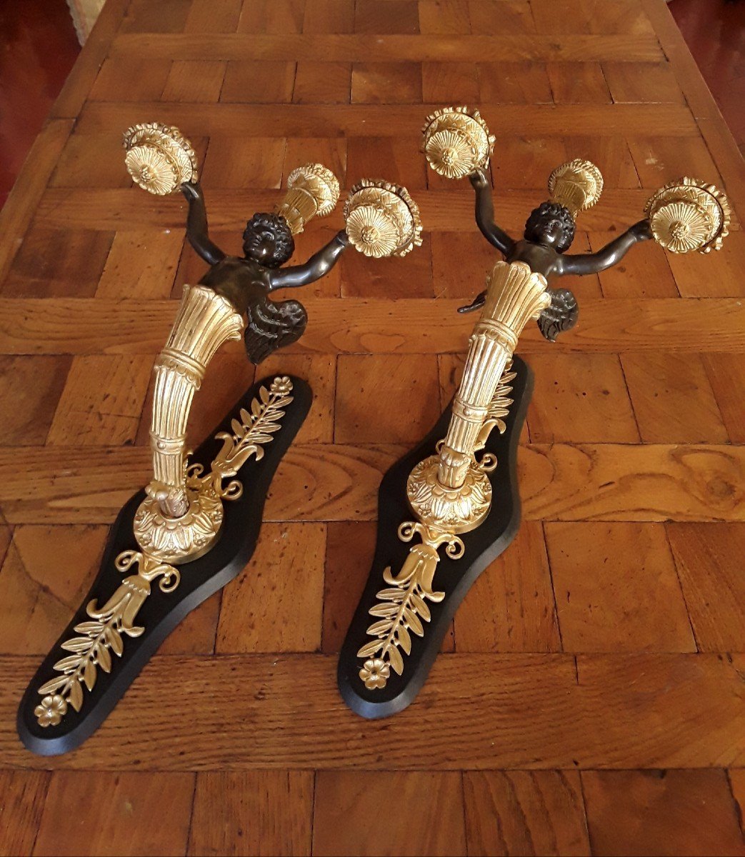 Pair Of Cherub Sconces.-photo-3