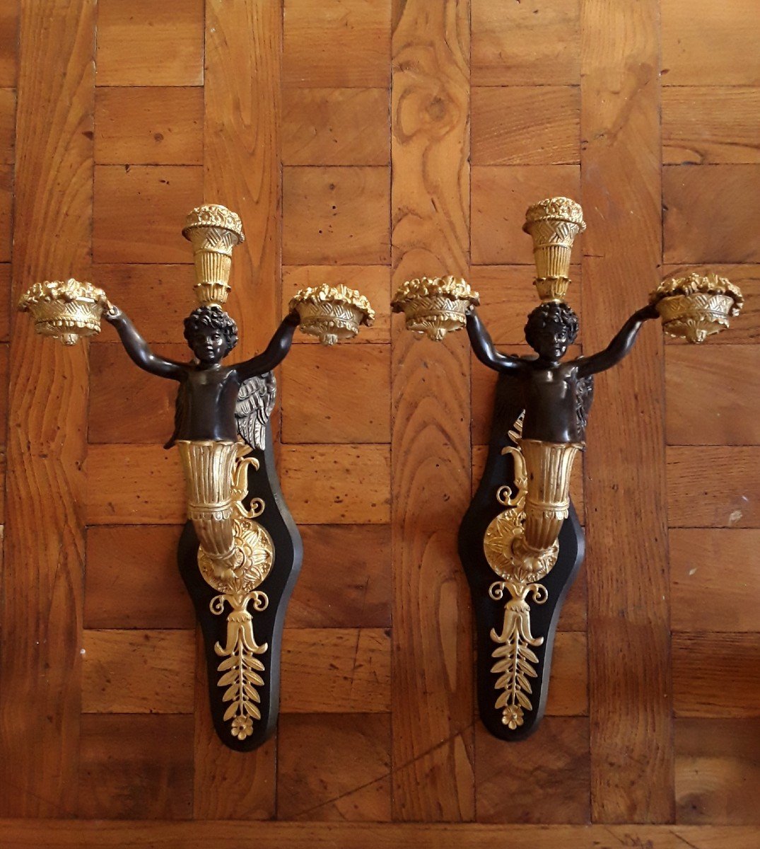 Pair Of Cherub Sconces.-photo-2