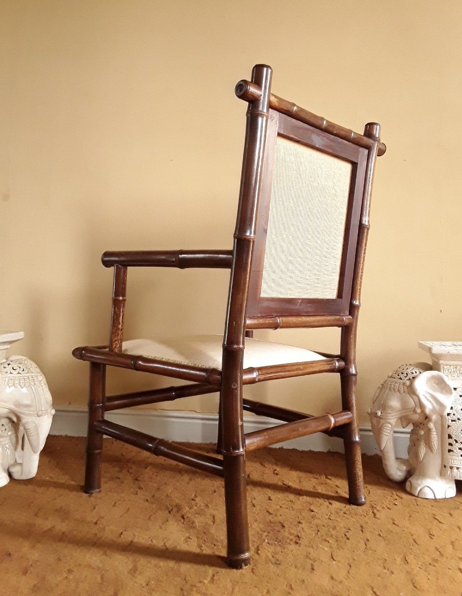 Bamboo Armchair From The 19th Century.-photo-7