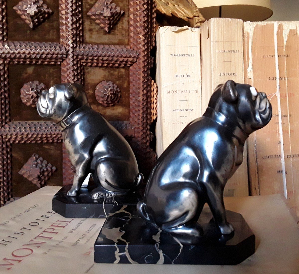 Art Deco Bulldogs. Signed Franjou.-photo-3