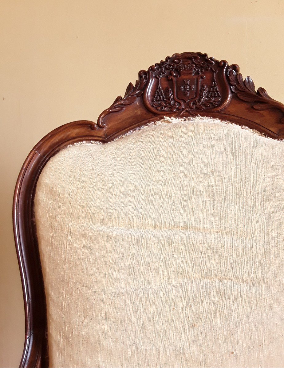 19th Century Armchair Carved With Coat Of Arms. -photo-6