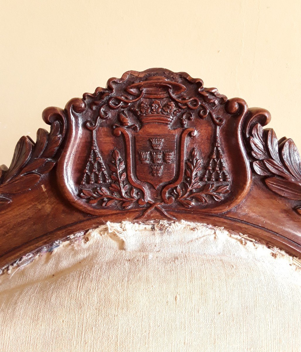 19th Century Armchair Carved With Coat Of Arms. 